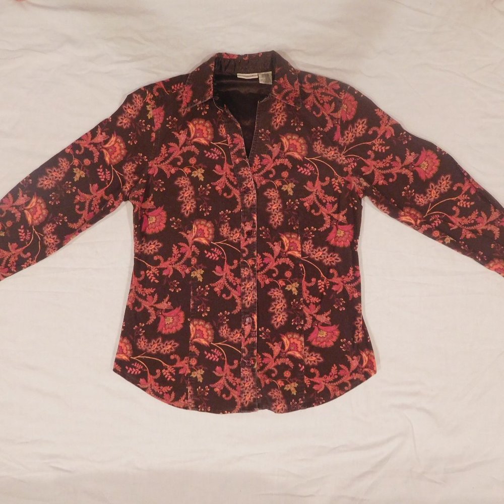 St. John's Bay Vintage Corduroy Button Shirt M Red